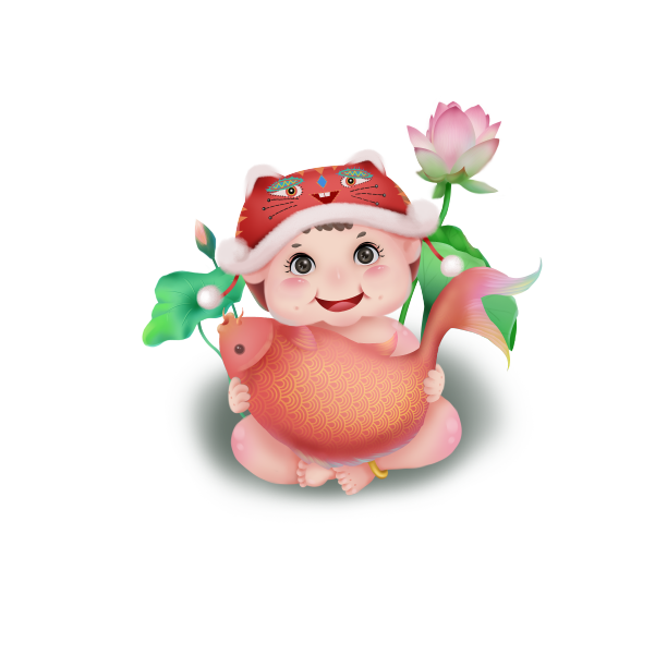 新年福娃和鱼或元宝组合图片下载