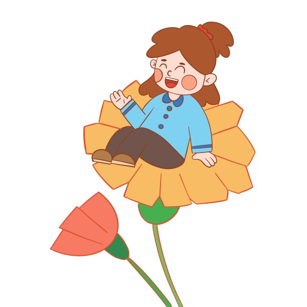 小女孩坐在花上开心的笑图片下载