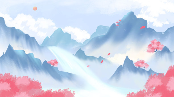 水墨冬日山水风光psd图片下载