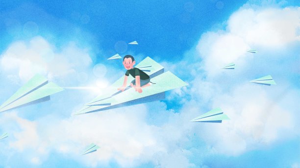 唯美天空星空纸飞机男孩图片下载