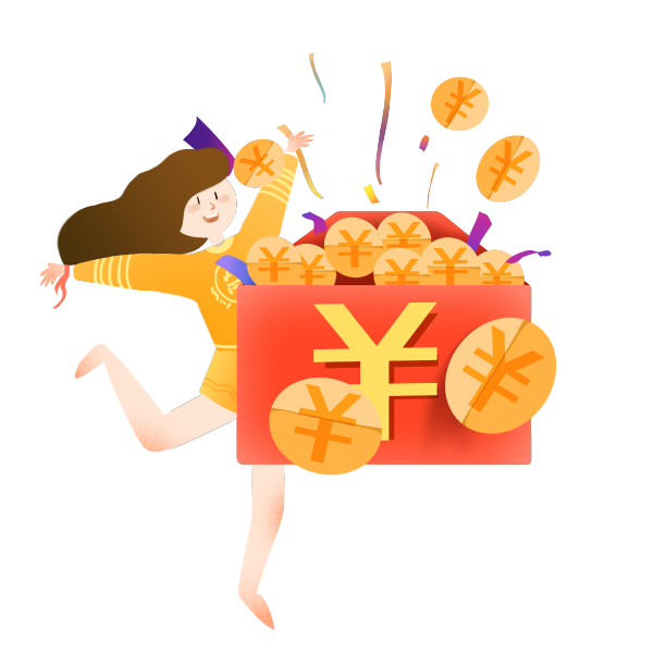 购物人物红包金币组合素材图片