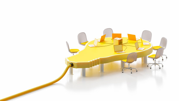 会议桌看起来像黄色的灯泡。图片下载