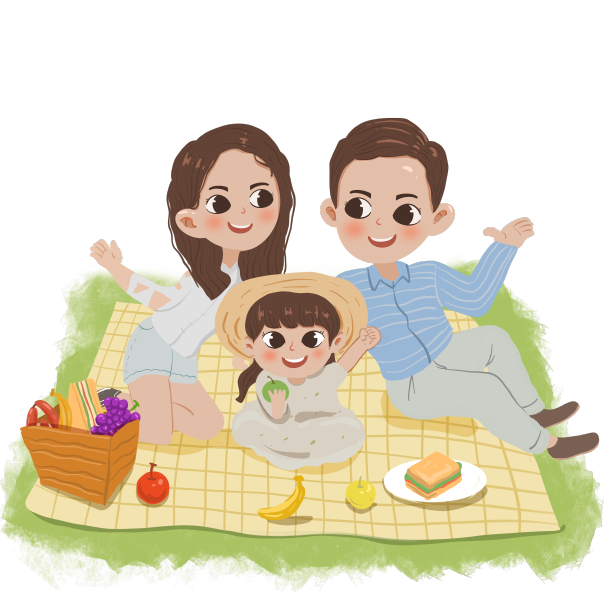 温馨一家三口野炊插画图片下载