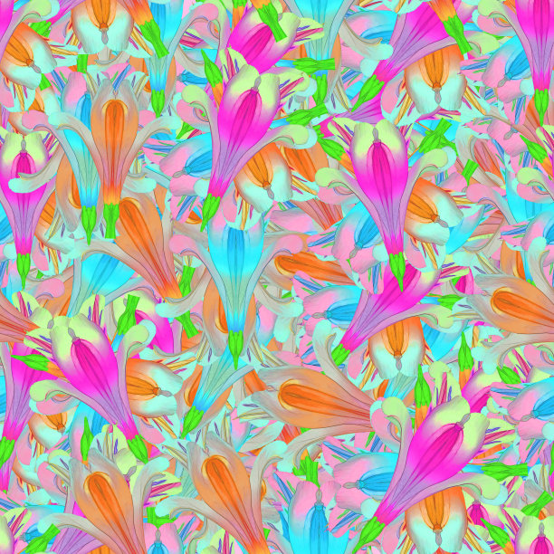 Alstroemeria。插图，花的纹理。连续复制的无缝模式。花卉背景，照片拼贴为纺织，棉花织物。墙纸，封面，打印图片下载