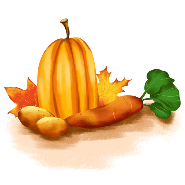 原创丰收农产品与枫叶图片下载