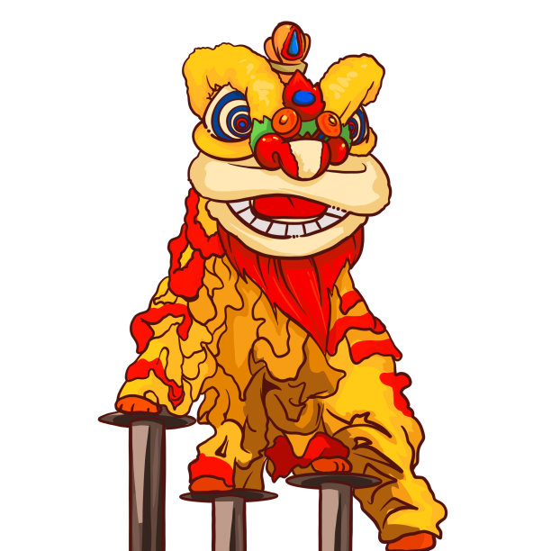 红色舞狮单人表演插画图片下载