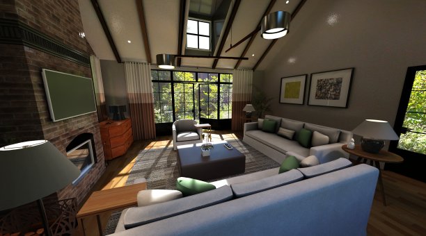 客厅在一个乡村房子的3d插图图片下载