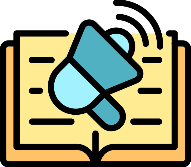 扩音器和打开书图标彩色大纲图片下载