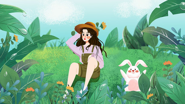 手绘白露女孩卡通人物图片下载