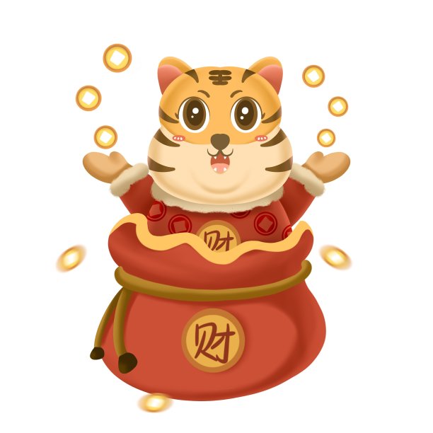 老虎钱袋里撒钱元素素材图片