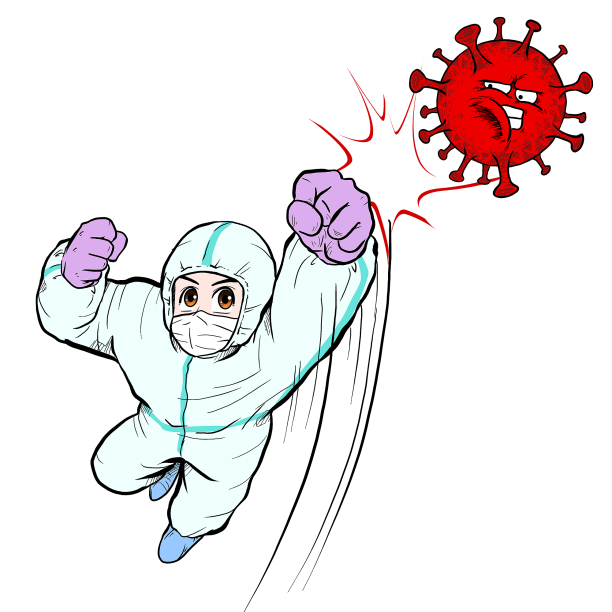 卡通风消毒医护人员图片下载