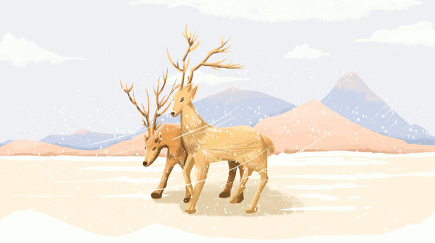 手绘冬天鹿风景插画图片下载