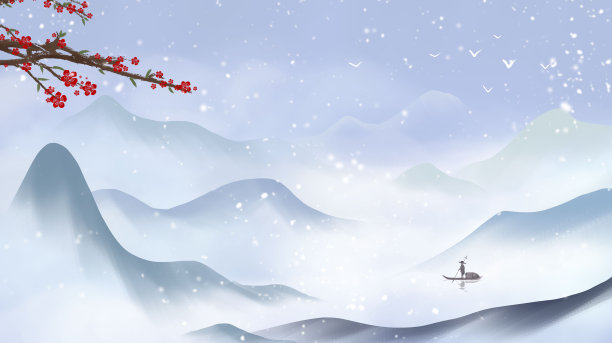 红梅开小雪冬至雪景素材图片