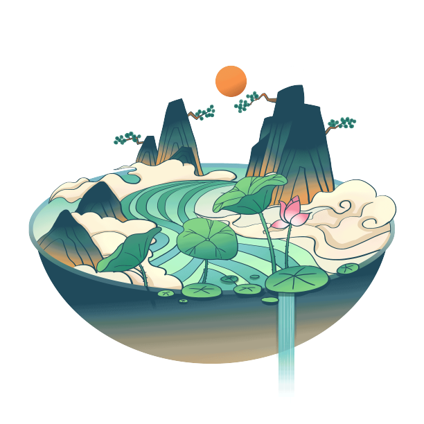 中国风山水荷塘图图片下载