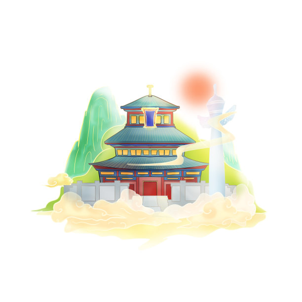 国风山水城市地标素材图片