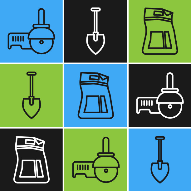 设置线角磨床水泥袋和铲图标图片下载