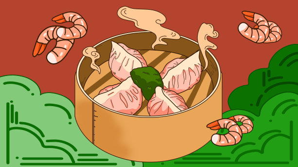 特色美食虾饺插画图片下载