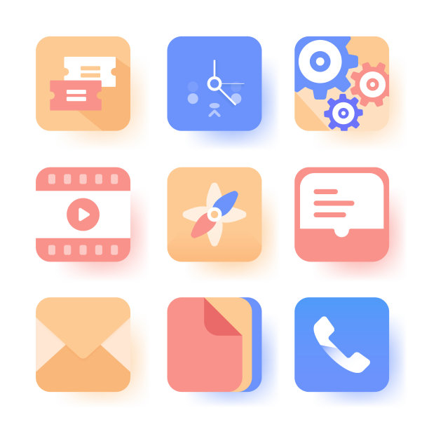 手机中的设置和电子邮件等应用程序的图标风格。图片下载