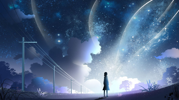 唯美星空背影极光图片下载