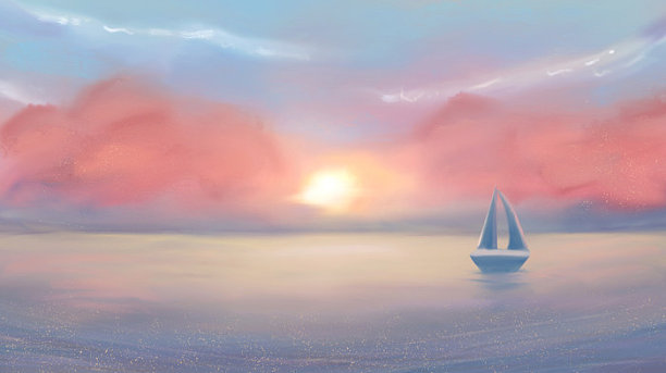 唯美海洋帆船夕阳图片下载