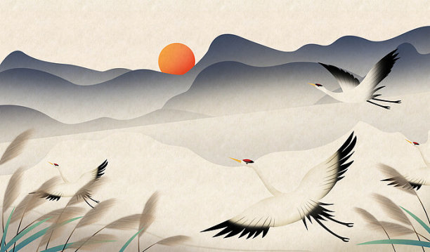 白露水墨插画背景图片下载