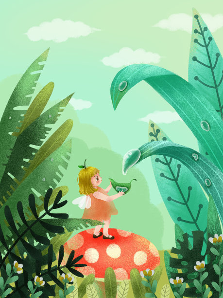 白露女孩露水树叶图片下载