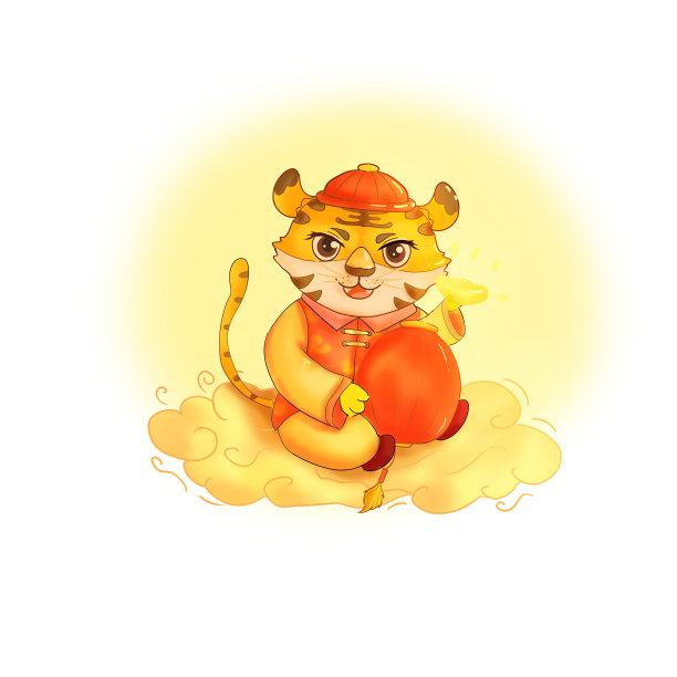 老虎新春抱灯笼素材图片