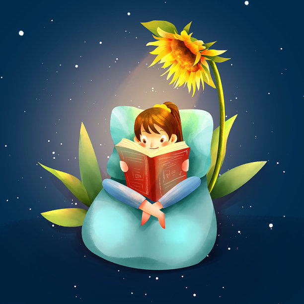 向日葵读书女孩图片下载