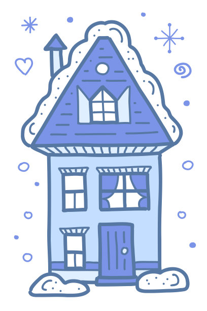 白雪皑皑的房子在雪白的背景下。新年庆祝活动。图片下载