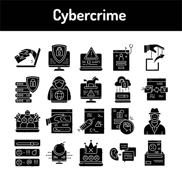网络犯罪线图标设置。孤立的向量元素。图片下载