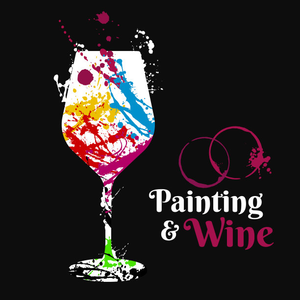 带有彩色颜料污渍的酒杯插图。图片下载