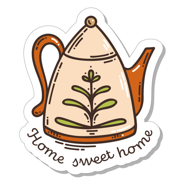 彩色的手画茶壶贴纸和字母图片下载