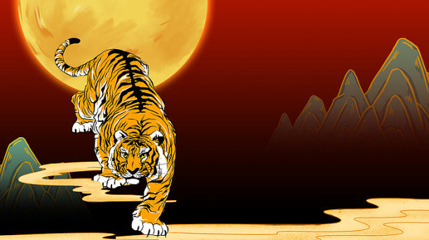 国潮老虎红色图片下载