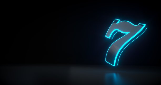 现代黑色和霓虹灯蓝色赌场老虎机符号7 - 3D插图图片下载