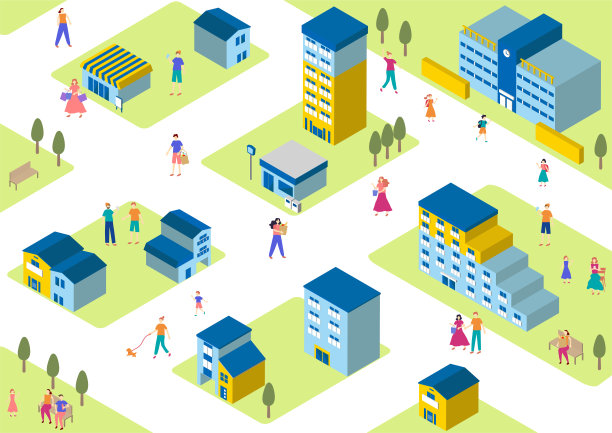 等距建筑和普通人图片下载