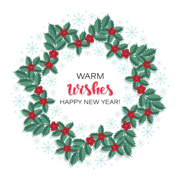 冬青。温暖的祝福。圣诞花环、边框或框架。装饰树枝，冬青叶，浆果。图片下载