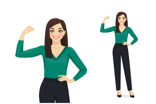 一个快乐优雅的女人展示二头肌的肖像图片下载