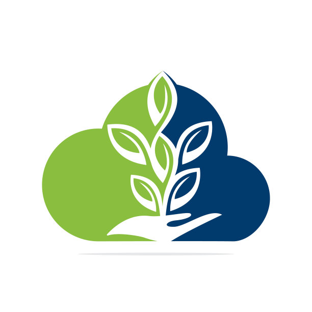植物在手中矢量标志设计。图片下载