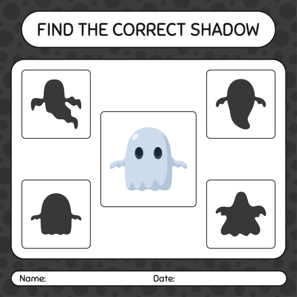 找到正确的幽灵阴影游戏。学龄前儿童的工作表，儿童活动表图片下载