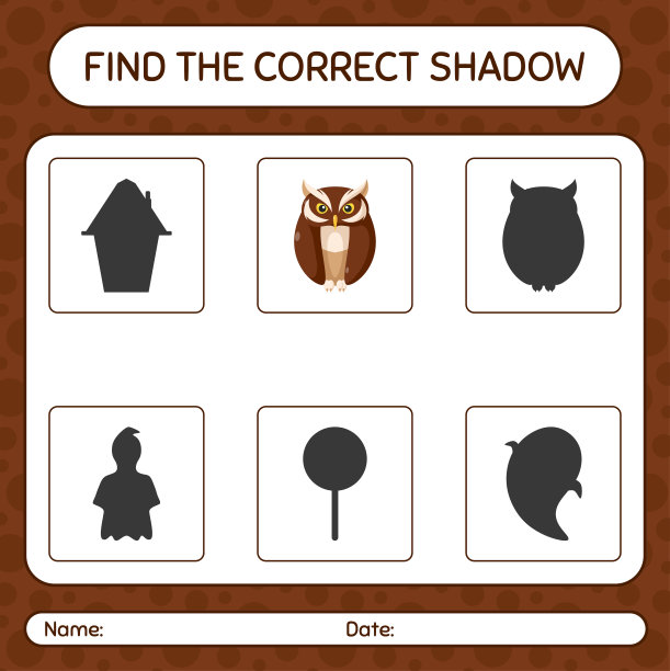 找到正确的阴影游戏与猫头鹰。学龄前儿童的工作表，儿童活动表图片下载