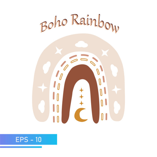 斯堪的那维亚波西米亚彩虹云在简单的软颜色的托儿所装饰。孤立在白色背景上。矢量插图。图片下载