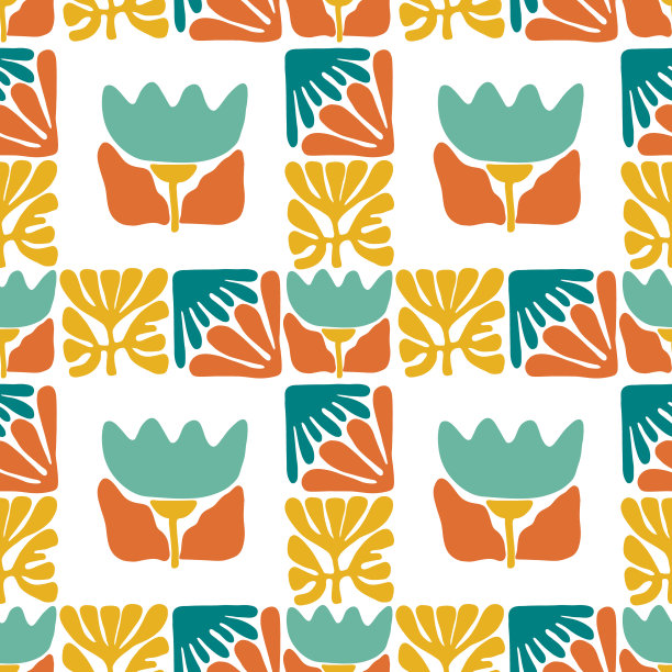 现代抽象花卉无缝图案。斯堪的纳维亚民间艺术矢量插图。图片下载