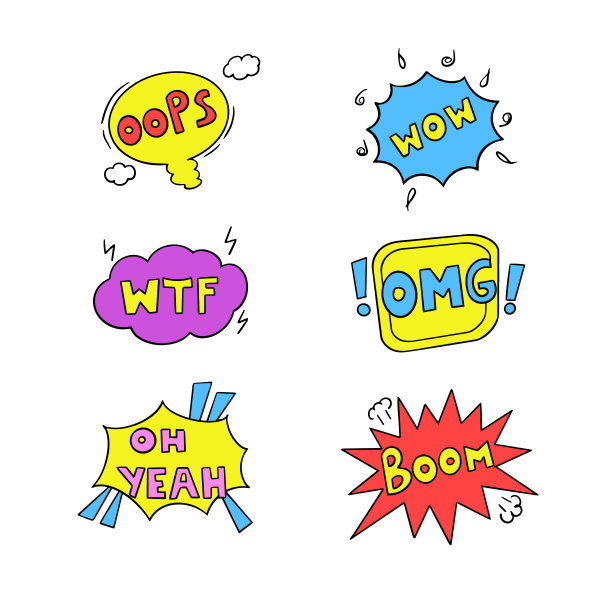 语音泡泡缩写，时尚贴纸，手绘图片下载