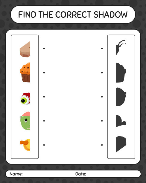 找到正确的万圣节图标阴影游戏。学龄前儿童的工作表，儿童活动表图片下载