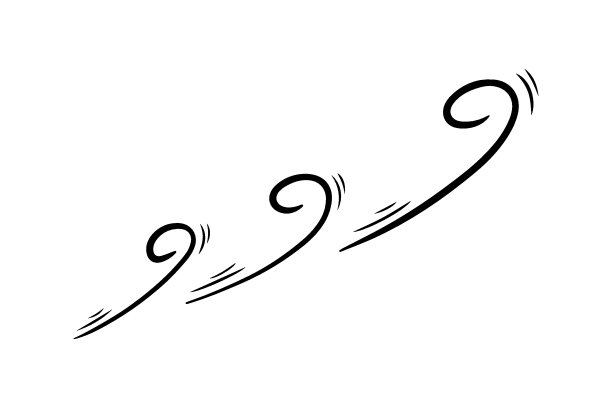 风吹在涂鸦风格，矢量插图。在刮风的天气里掀起冷空气。用于印刷和设计的阵风符号轮廓。白色背景上孤立的黑色线条元素图片下载