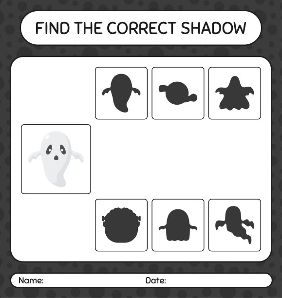 找到正确的幽灵阴影游戏。学龄前儿童的工作表，儿童活动表图片下载