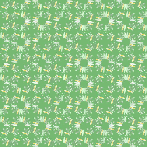 白色和黄色雏菊头在绿色背景-无缝矢量模式。图片下载