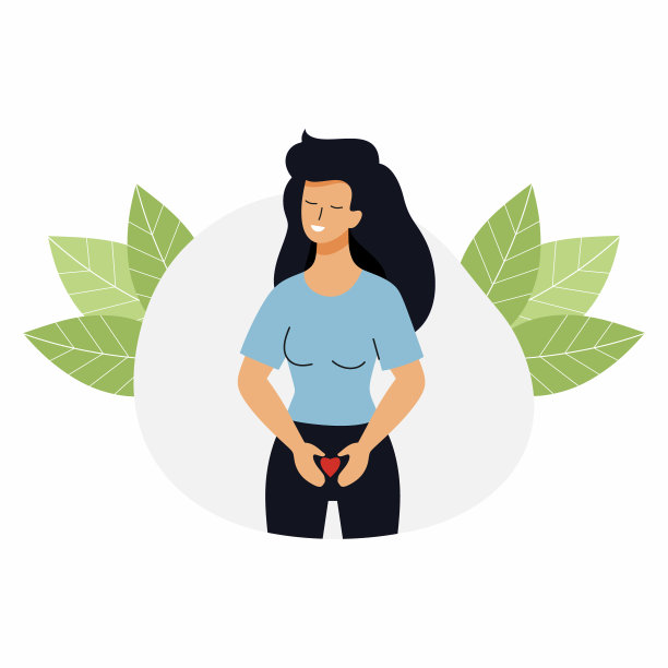 幸福的女孩，心在她的双手。女性健康。腹部舒适。图片下载