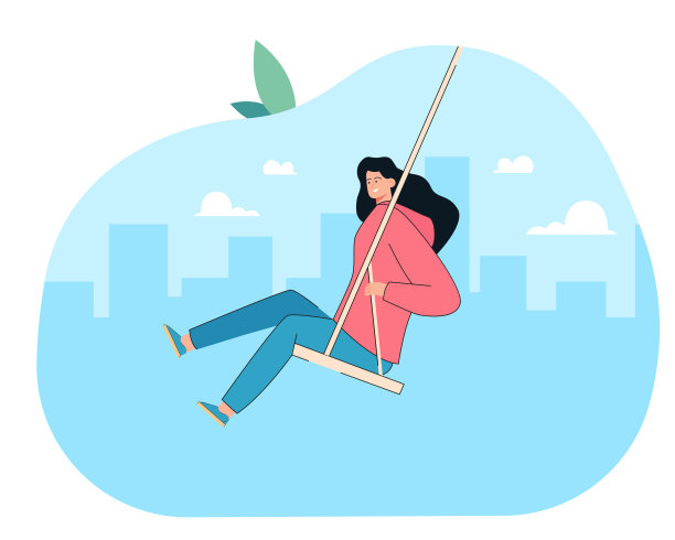 快乐的女人坐在秋千上，在操场上荡秋千图片下载