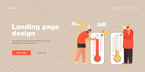 满身是汗的人和穿着暖和的户外衣服带着温度计的人图片下载